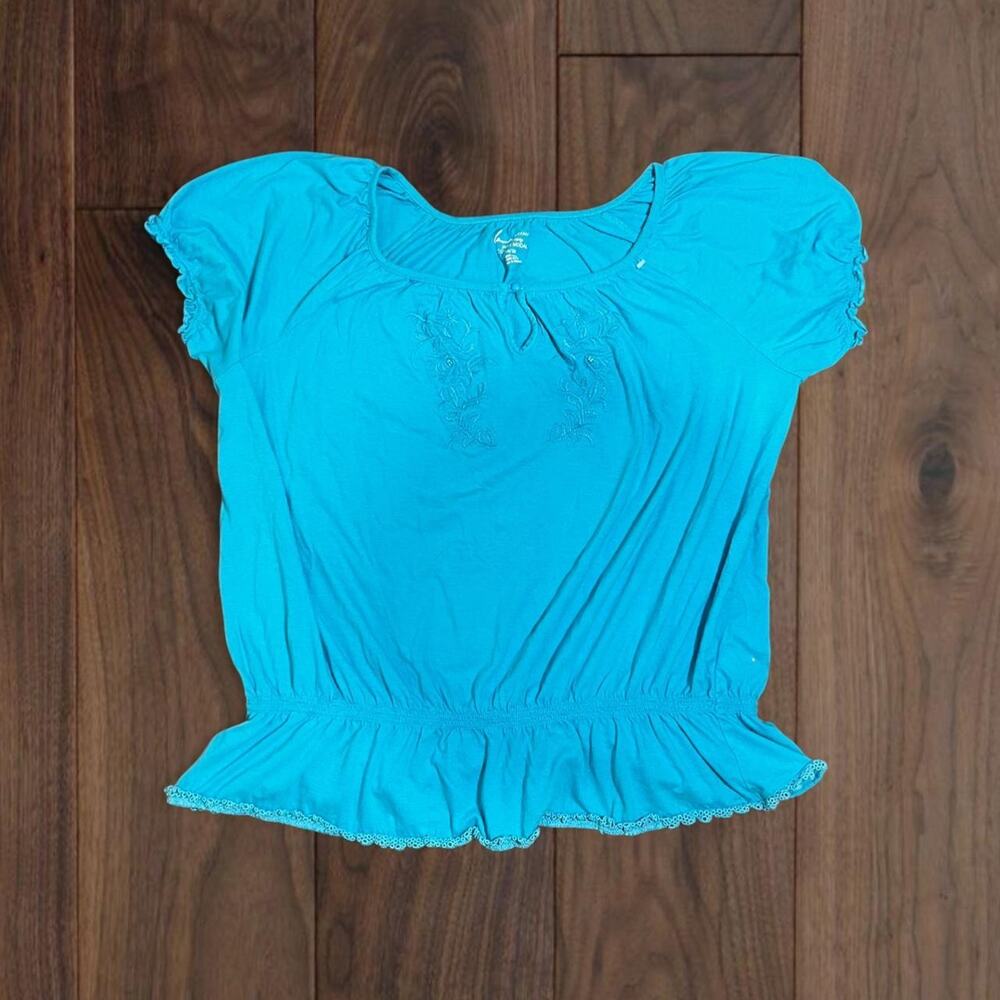 Y2k fairy core blue blouse with embroidered detail